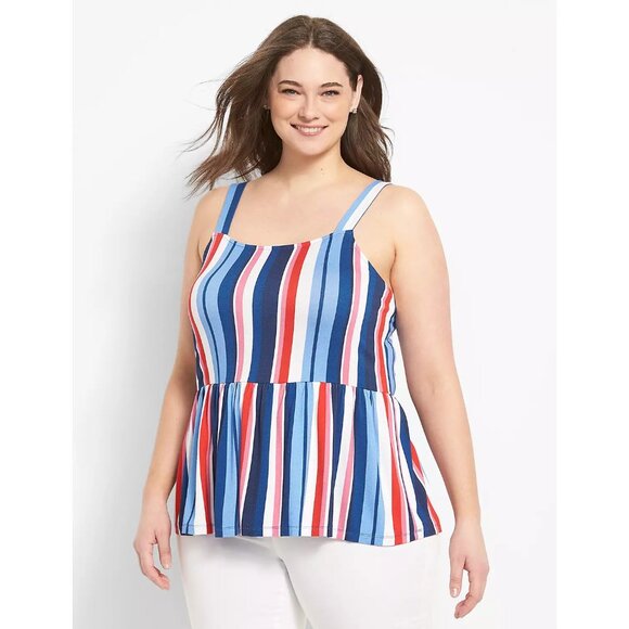 Lane Bryant Womens Plus Size 22/24 Swing Striped Square-Neck Peplum Tank Top 222 - Picture 1 of 10